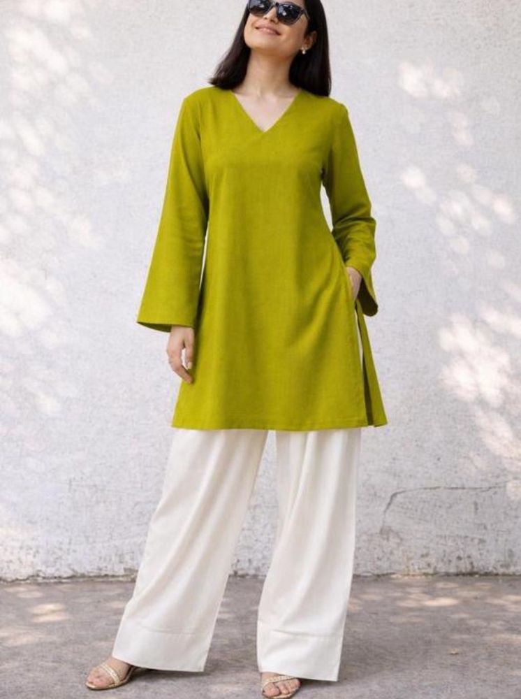 Stylish Lime Green Kurta with White Farsi