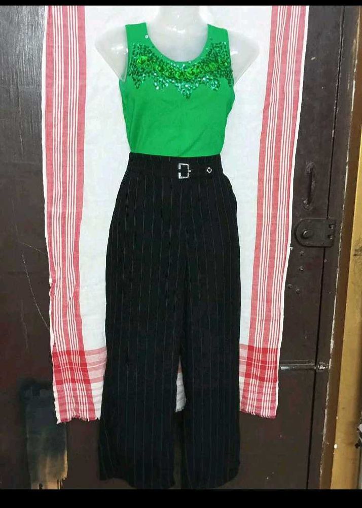 Green Top &amp; Striped Pants Set fixed price