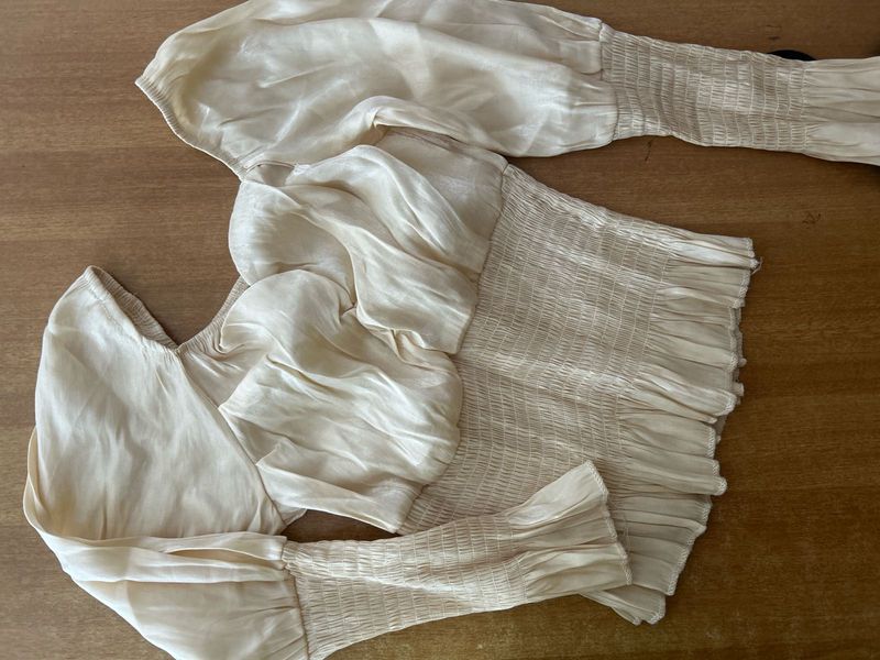 Beige Smocked Blouse
