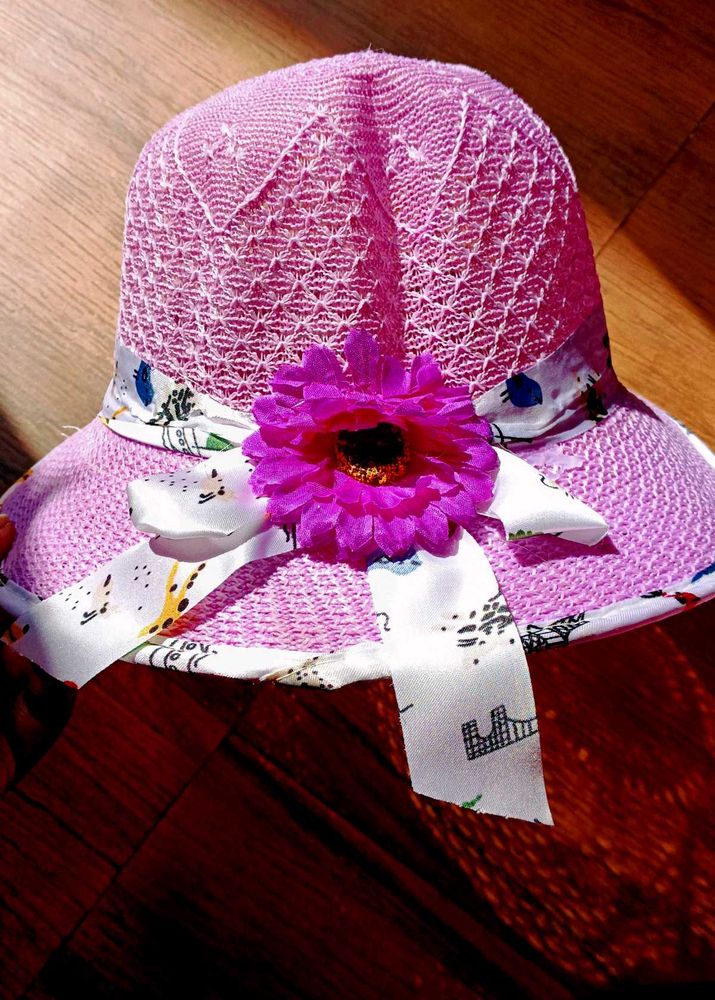Cute Pink Sun Hat with Flower