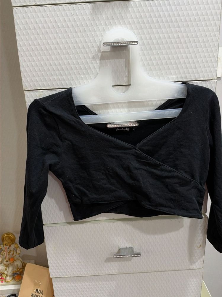 Stylish Black Wrap Crop Top