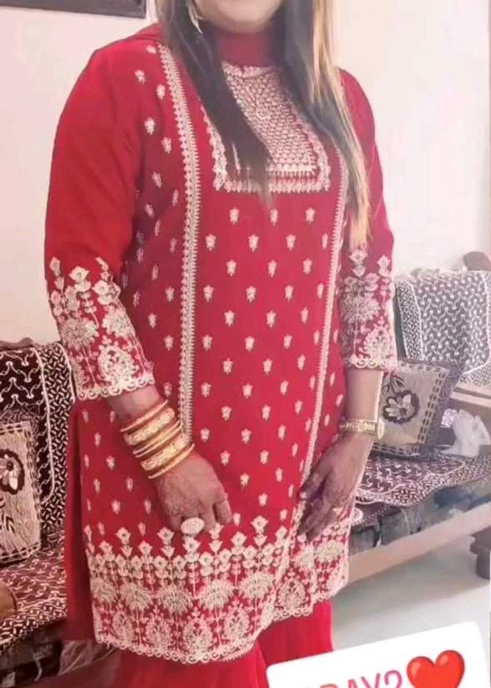 Red Embroidered Kurta Garara set