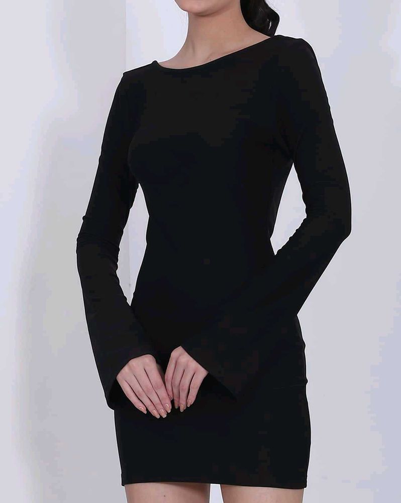 Elegant Black Long Sleeve Mini Dress