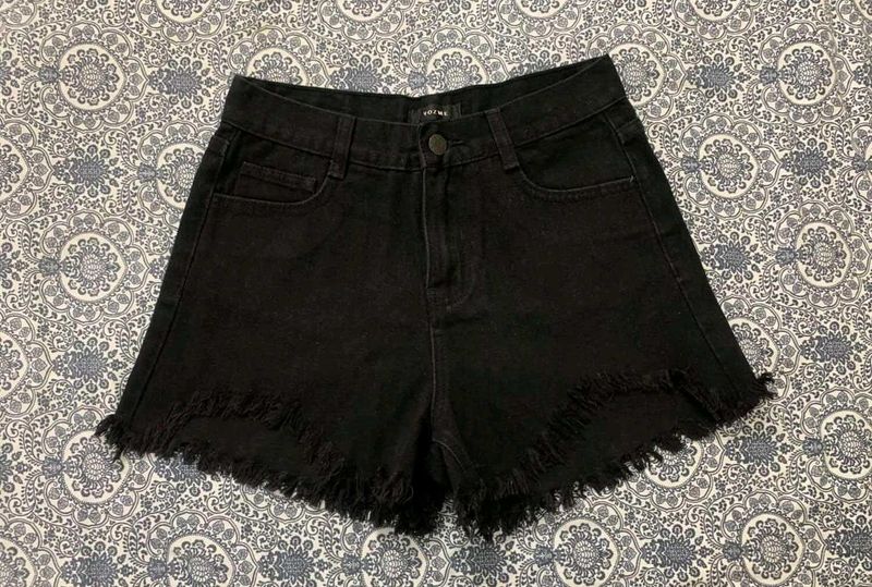 Black Denim Cut-Off Shorts