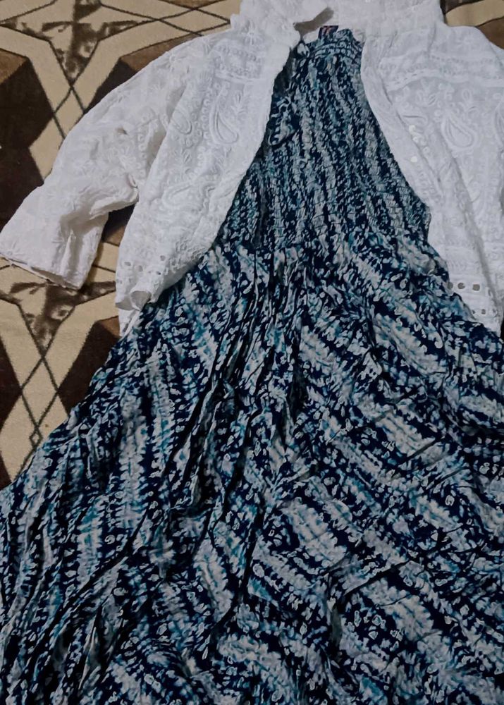 Stylish Ethnic Dress Material with White Embroider