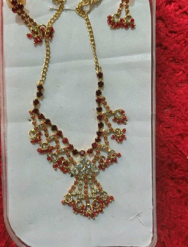 Elegant Red Stone Chain Earrings