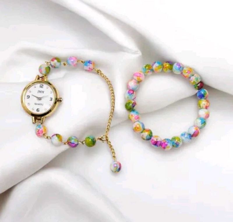 Cute Beaded Watch with Matching Bracelet