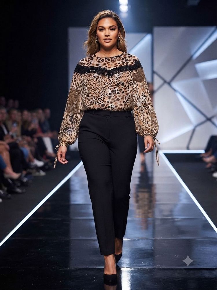 Leopard Print Lace Trim Long Sleeve Top
