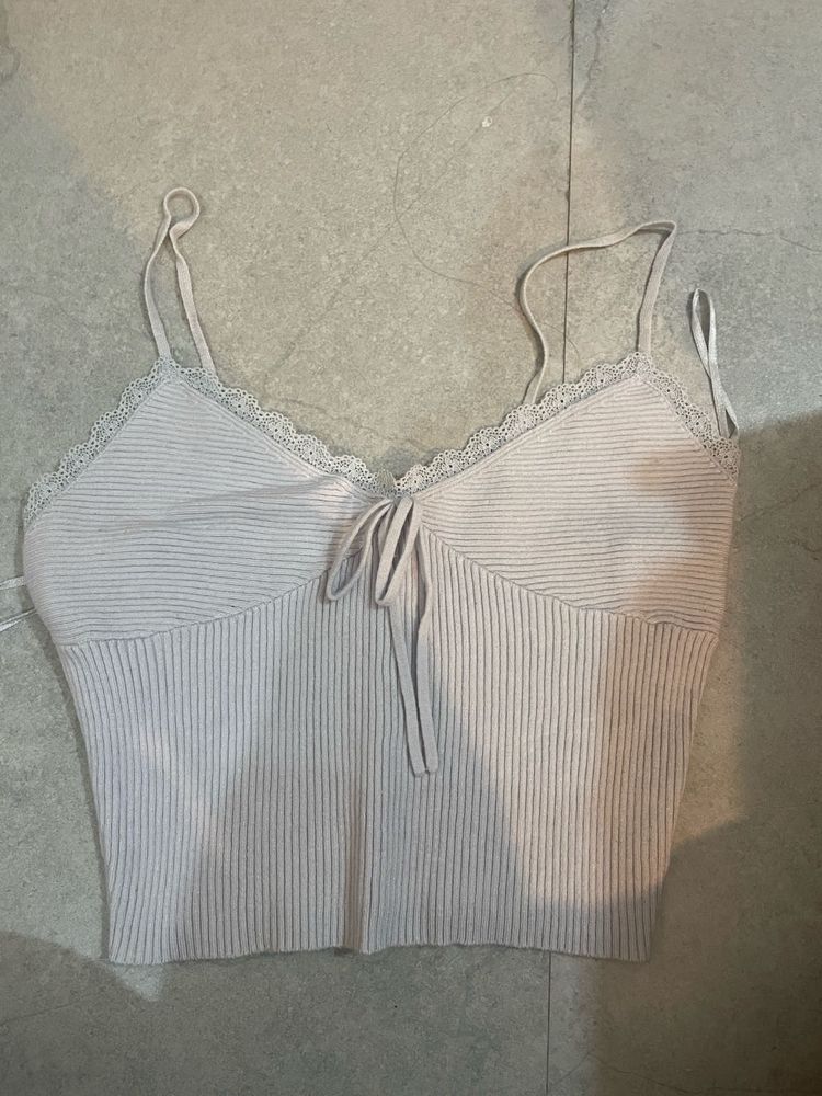 Ribbed Lace Trim Cami Top