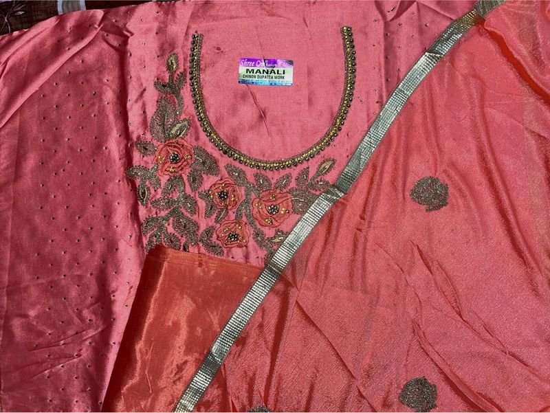 Designer Peach Kurta Set with Embroidery
