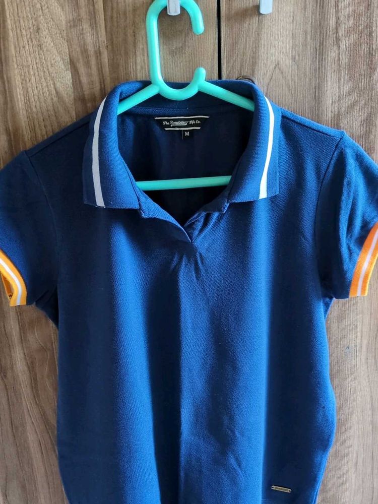 Women Navy Blue Polo T-shirt