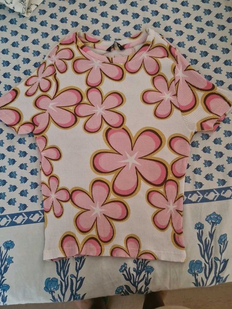 Groovy Floral Ribbed Top