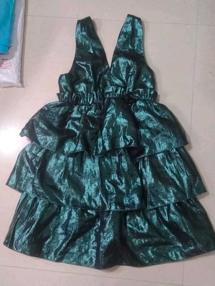 Emerald Green Ruffle Tiered backless Party Dress