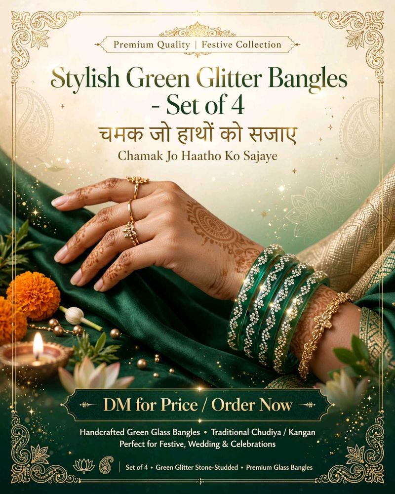 Stylish Green-gold Glitter Bangles - Set of 6