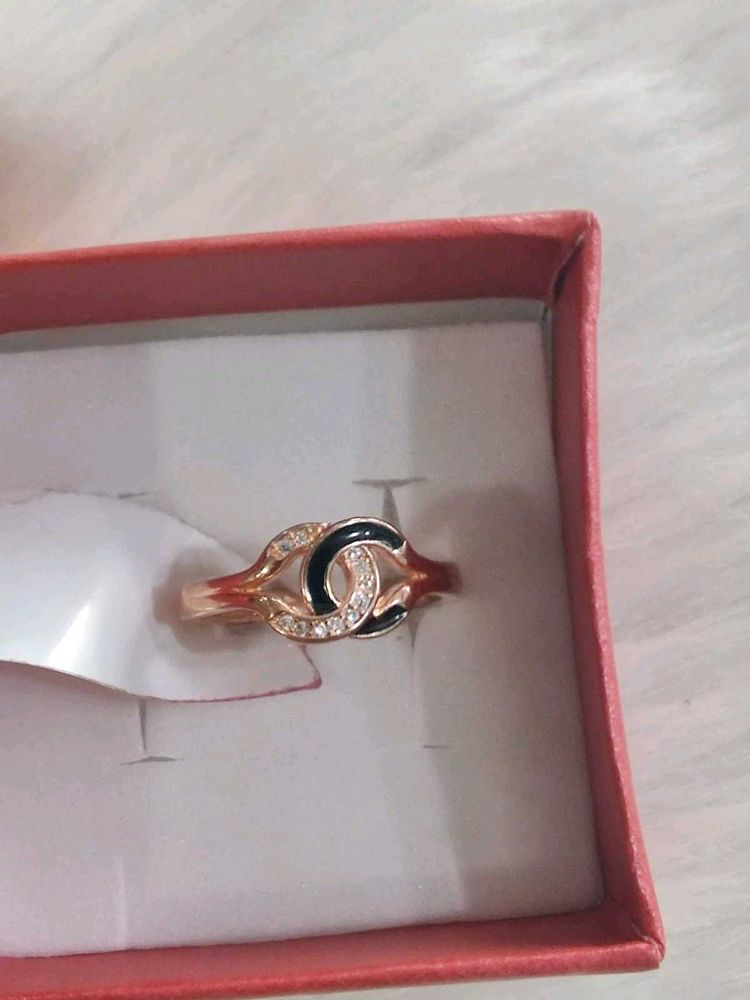 925 Sterling Stylish Rose Gold 'CC' Ring Wth Hallm