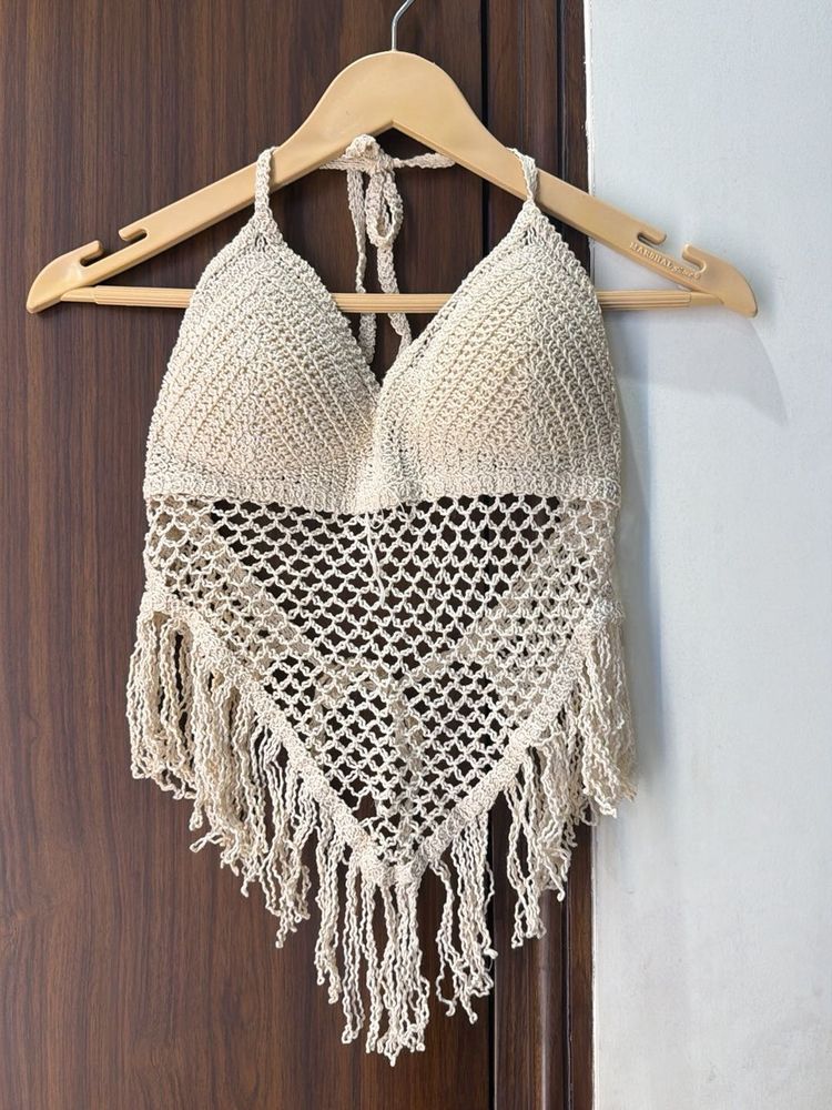 Boho Crochet Fringe Halter Top