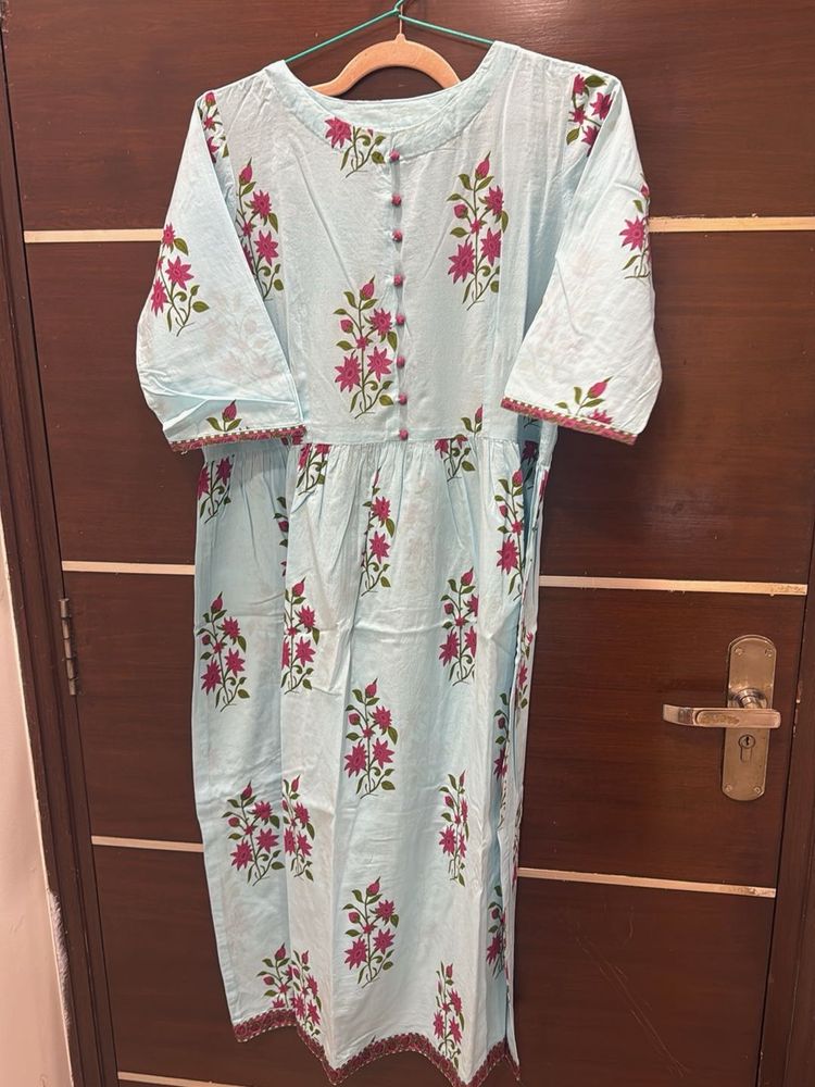 Light Blue Floral Printed Kurta with palazzo pants