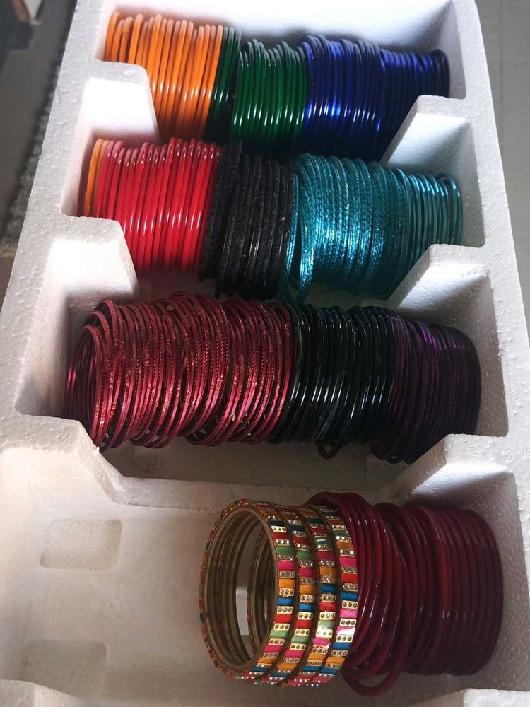 Assorted Colorful Glass Bangles Set