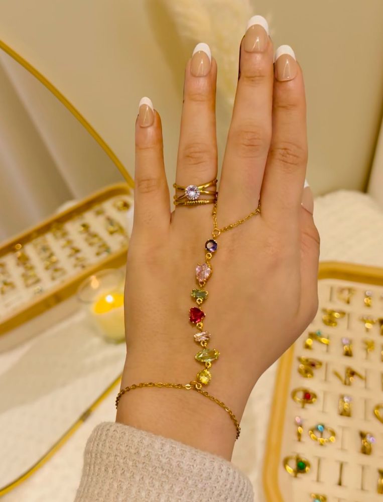 GOLD PLATED MULTICOLOURED CRYSTAL HANDCHAIN
