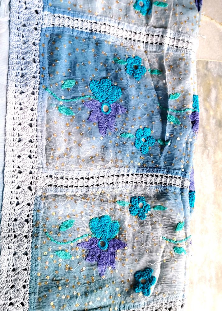 A Beautiful Hand Work Saree With Stitching Blouse