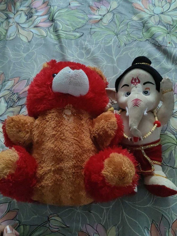 Cute Teddy Bear &amp; Ganesha Soft Toy Set