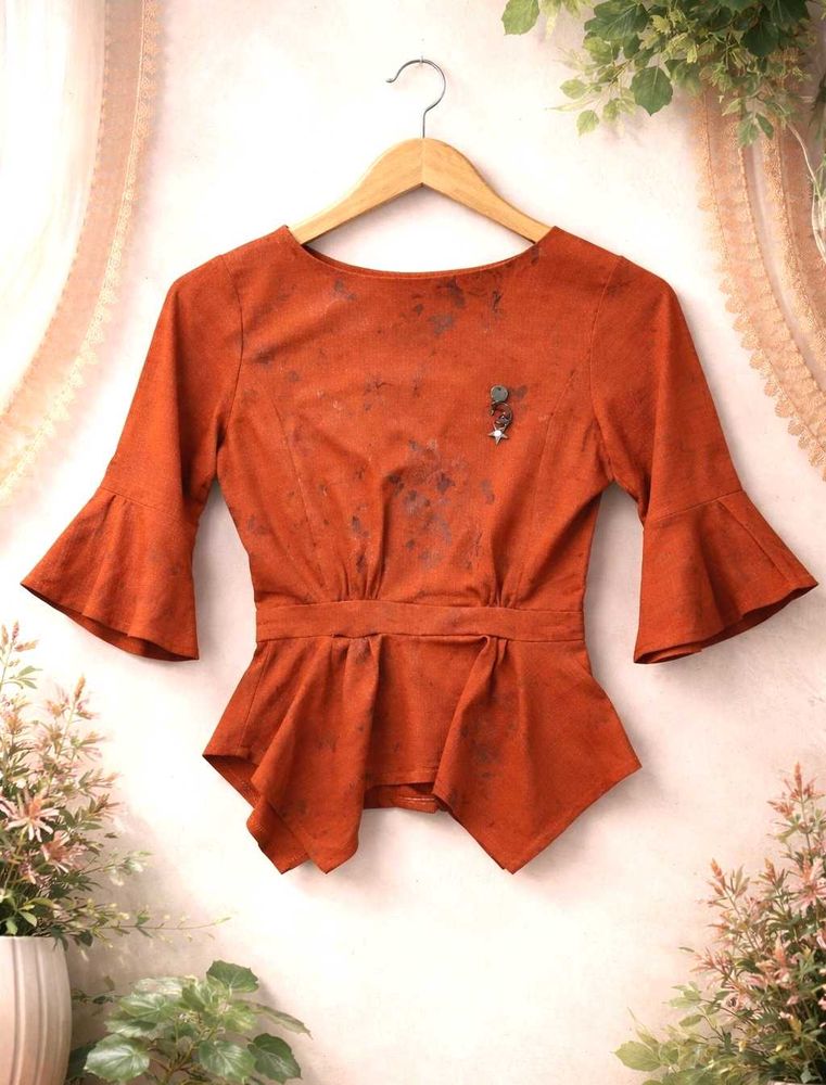 Unique Rust Peplum Top