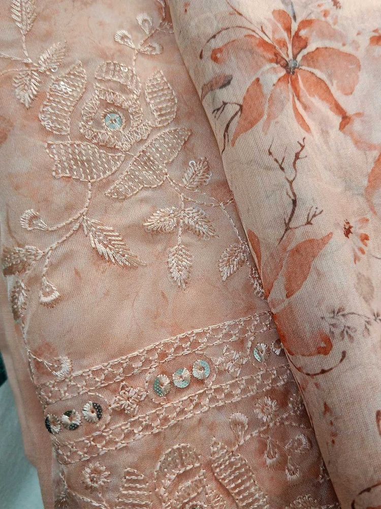 Peach Floral Embroidered suit