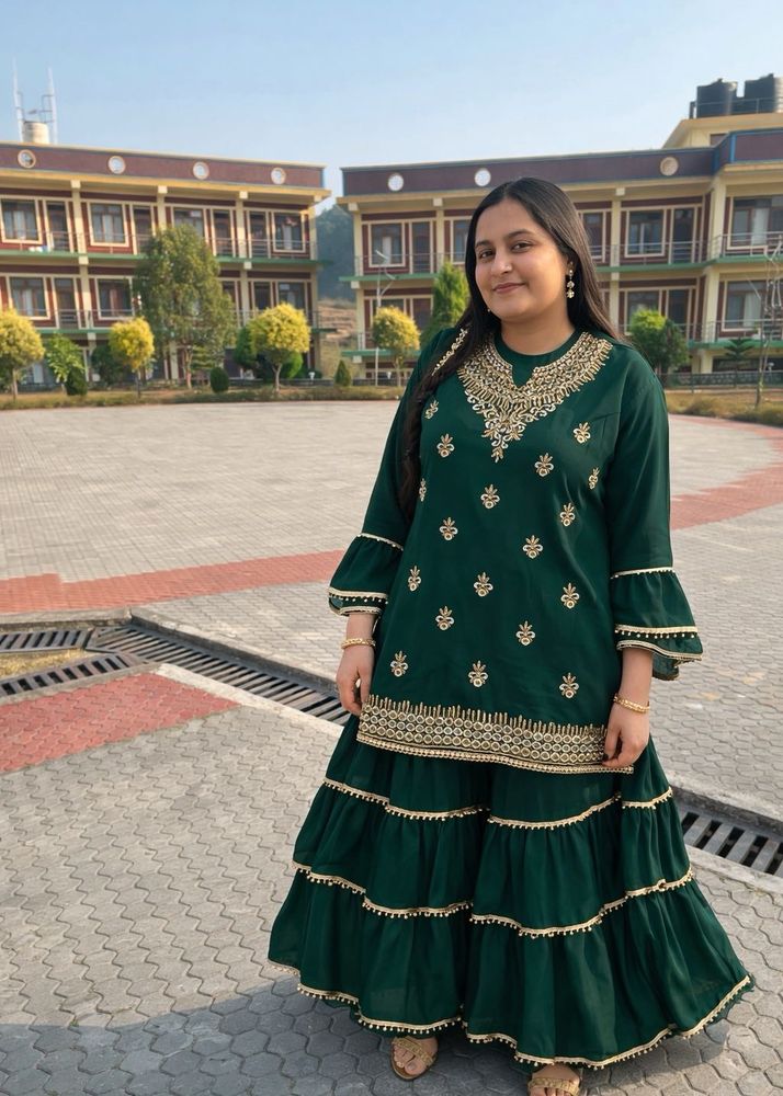 Elegant Green Kurta Set with Sharara