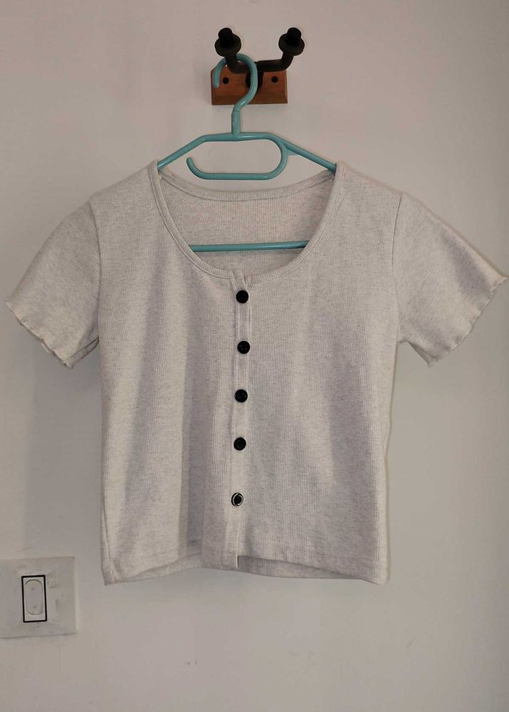 y2k Ribbed White Button crop Top | Unused