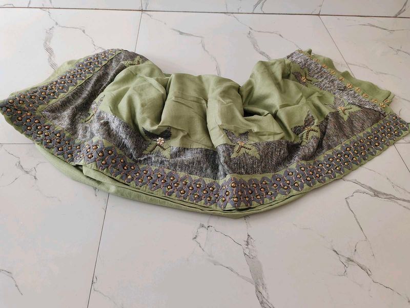 Elegant Green Embroidered Saree