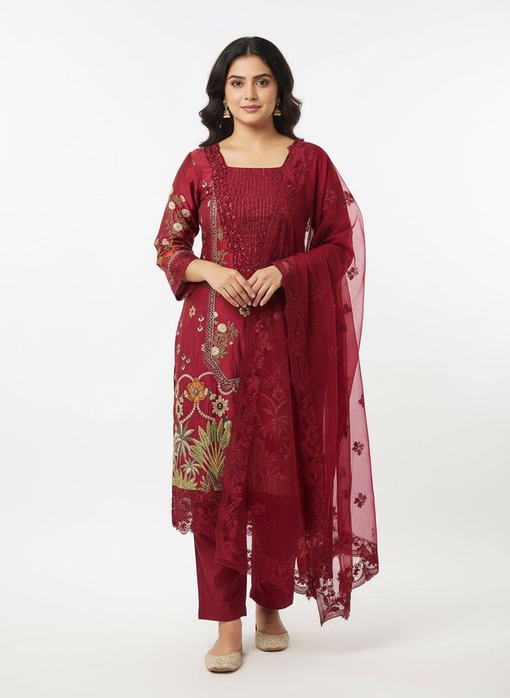 Original Maroon Embroidered Pakistani Suit
