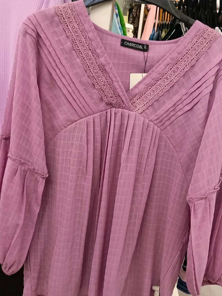 Charming Lavender Lace Trim Top