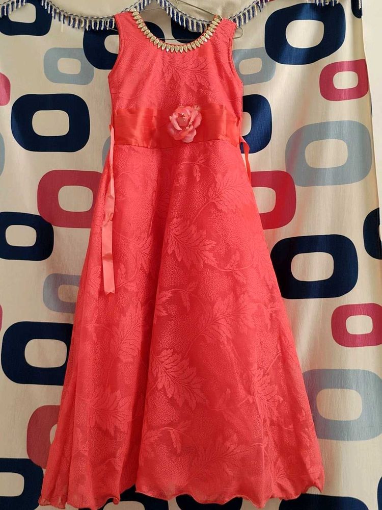 Coral Occasion Dress with Floral Detail
