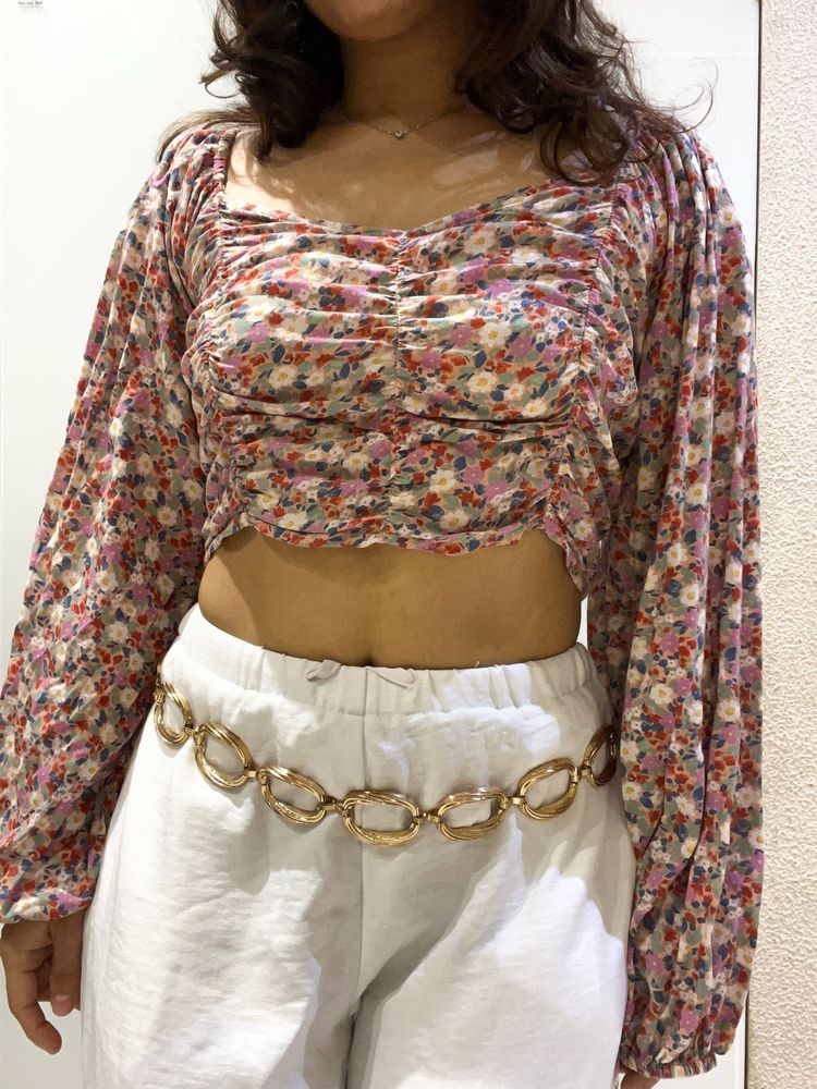 Floral Ruched Cropped Top
