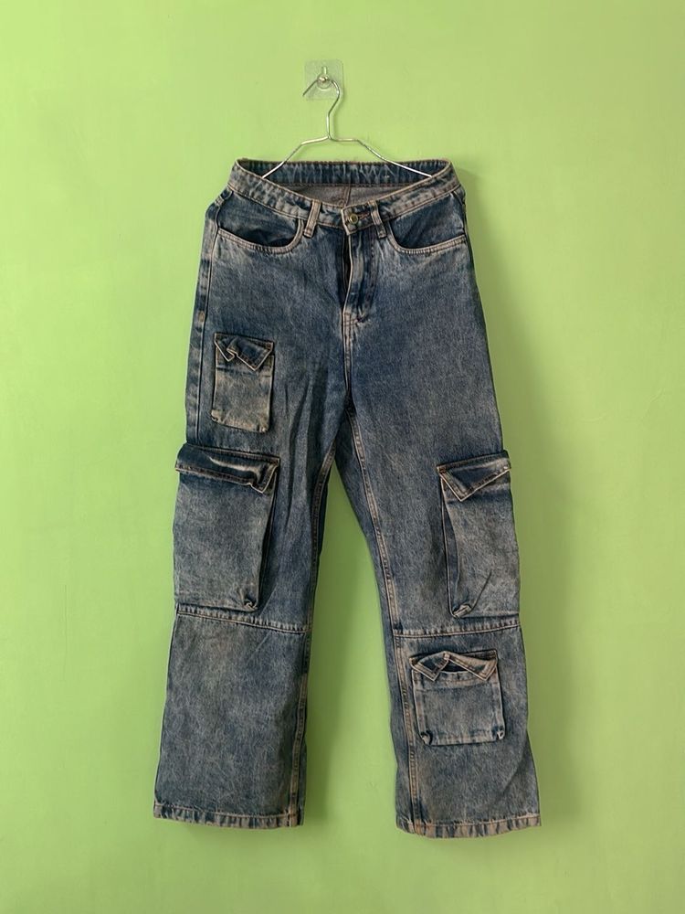 Vintage Wash Cargo Jeans
