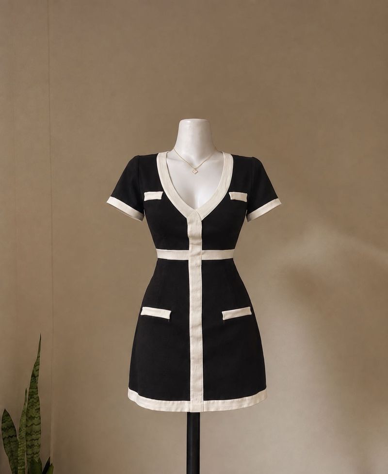 Chic Black &amp; White Japanese/korean Mini Dress