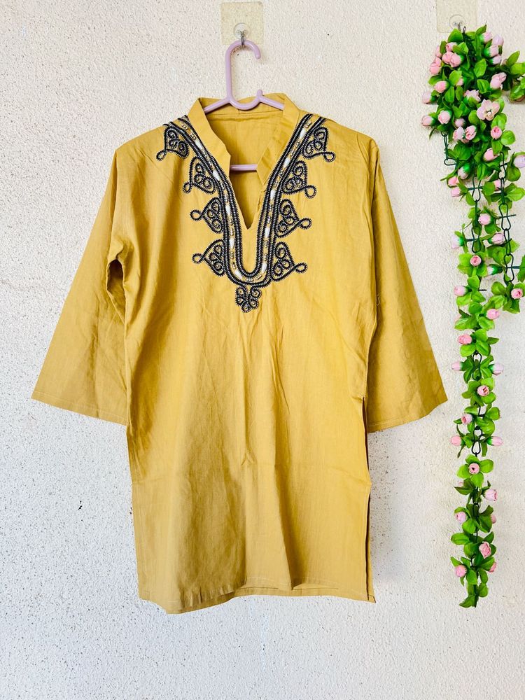 Embroidered Yellow Kurta Top