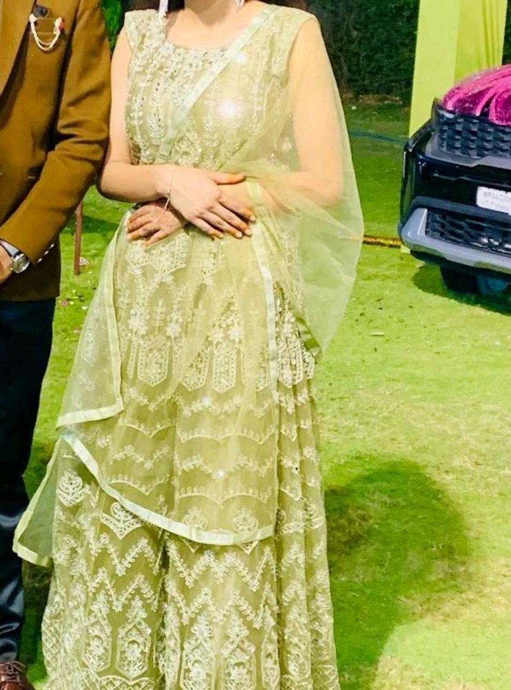 beautiful green lehnga chunri with shrug