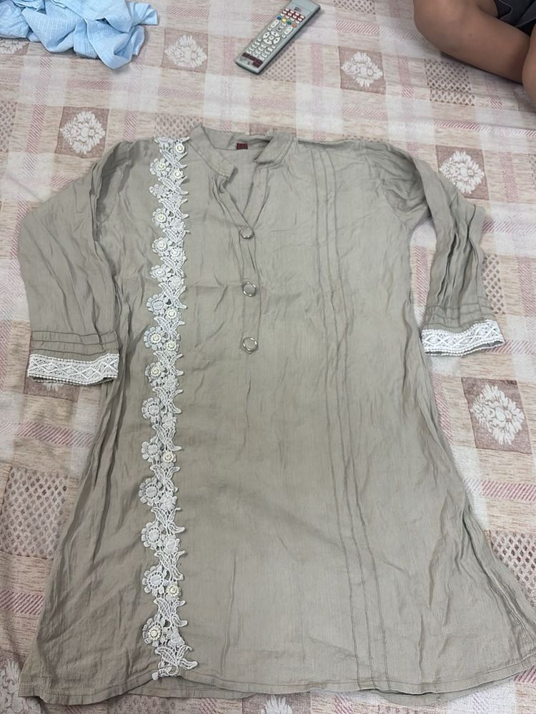 Elegant Beige Kurta with White Lace