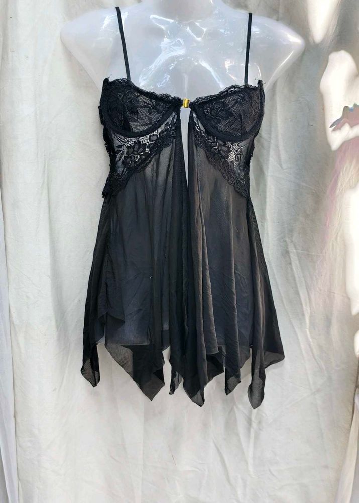 I. Lace Trim Babydoll Nightgown