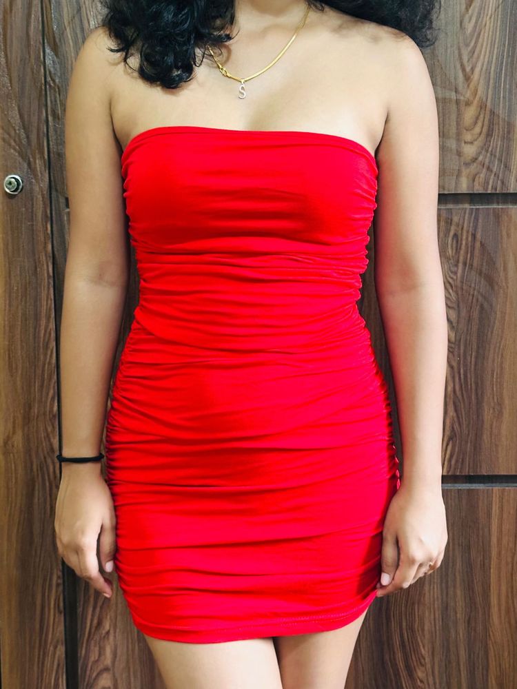 Stunning Ruched Strapless Red Dress