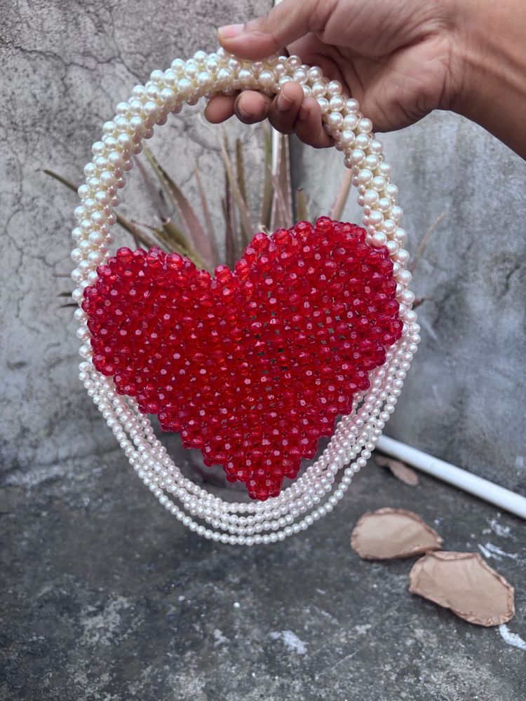 Heart Beaded Clutch Bag