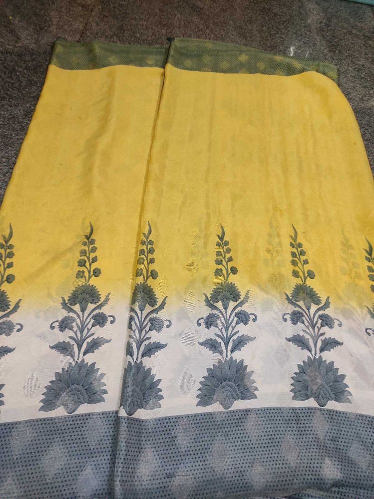 Satin Yellow Saree