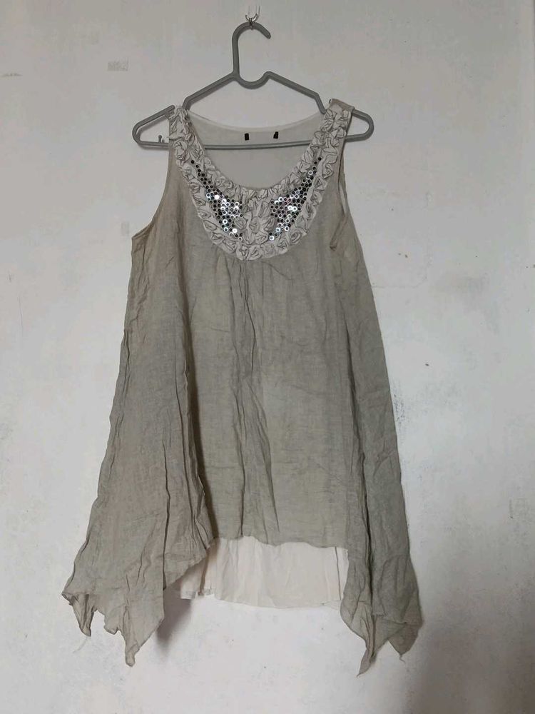 Embellished Neckline Sleeveless Tunic