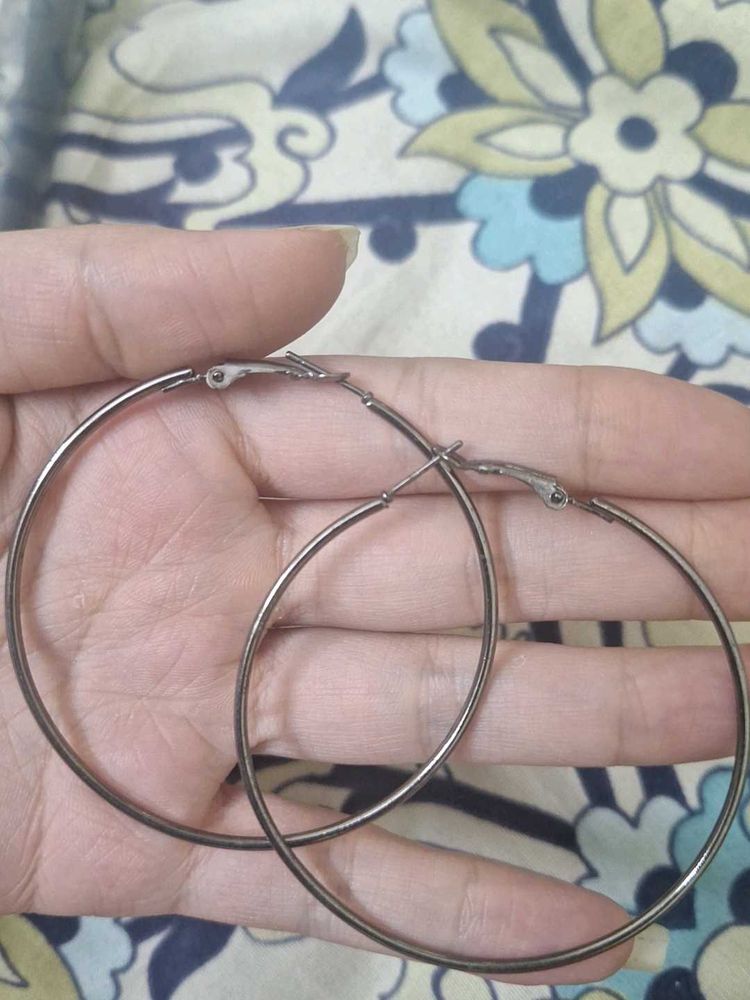 2 pair of Large Silver Hoop Earrings