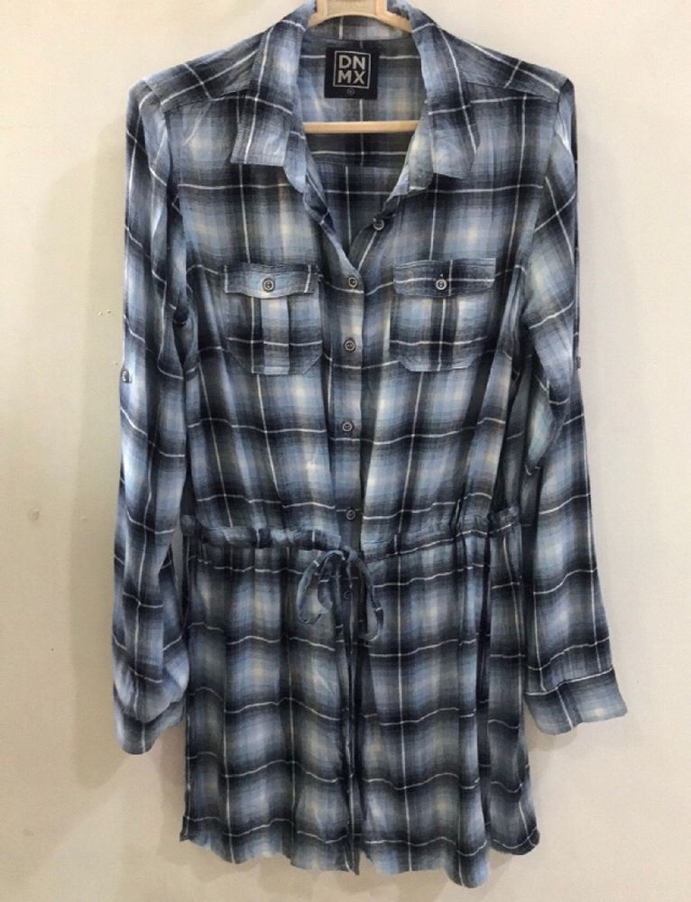 Blue Plaid Checks Shirt Dress For Women