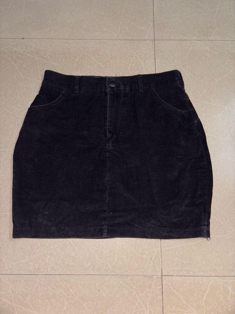 Classic Black Corduroy Skirt