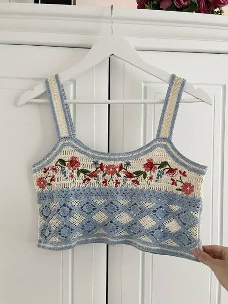 Crocheted Floral Crop Top