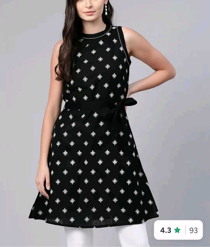 Stylish Black Kurta with White Print
