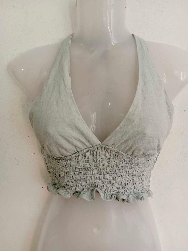 Smocked Halter Neck Crop Top